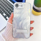 Plating Glitter Texture Fold Holder TPU Phone Case with Lens Film, For iPhone 17e / 16e
