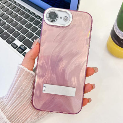 Plating Glitter Texture Fold Holder TPU Phone Case with Lens Film, For iPhone 17e / 16e