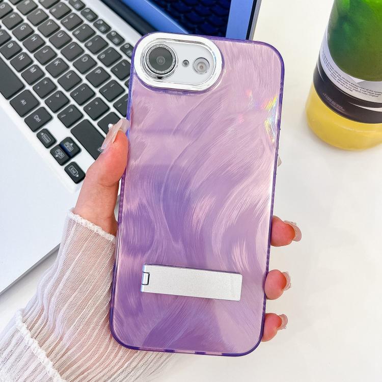 Plating Glitter Texture Fold Holder TPU Phone Case with Lens Film, For iPhone 17e / 16e