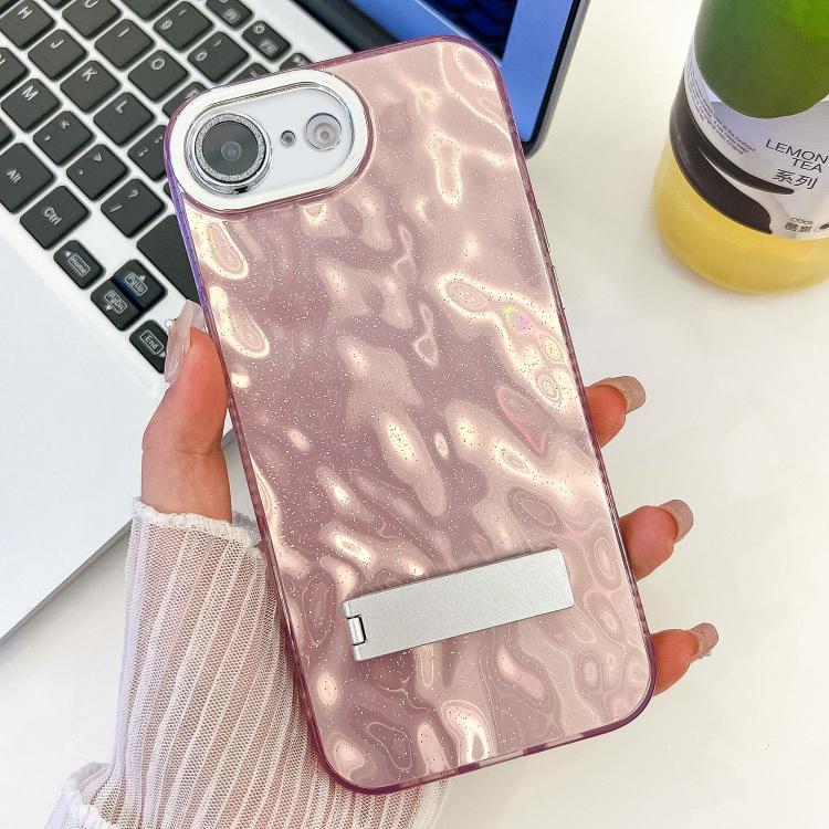 Plating Glitter Texture Fold Holder TPU Phone Case with Lens Film, For iPhone 17e / 16e