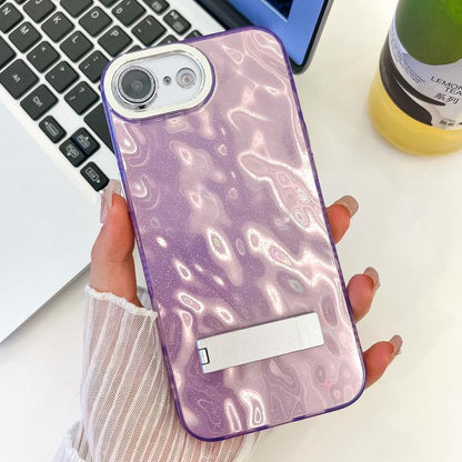 Plating Glitter Texture Fold Holder TPU Phone Case with Lens Film, For iPhone 17e / 16e