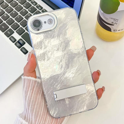 Plating Glitter Texture Fold Holder TPU Phone Case with Lens Film, For iPhone 17e / 16e
