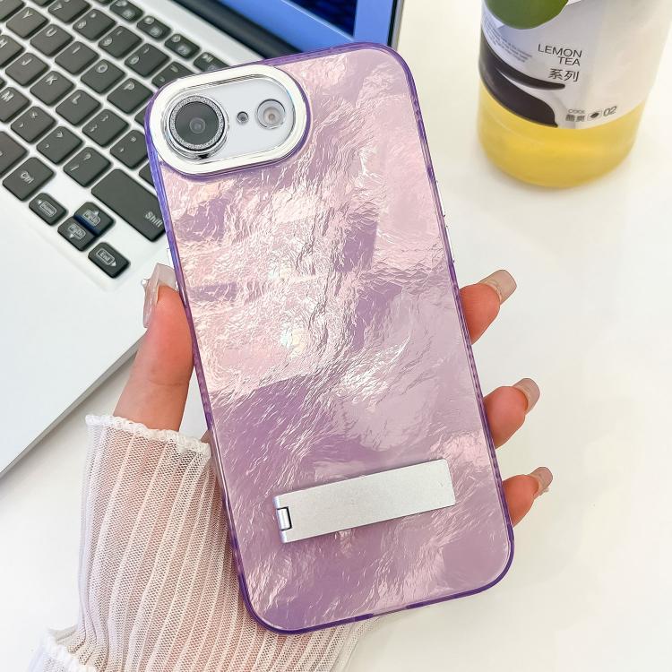 Plating Glitter Texture Fold Holder TPU Phone Case with Lens Film, For iPhone 17e / 16e