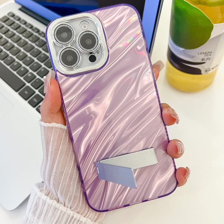 Plating Glitter Texture Fold Holder TPU Phone Case with Lens Film, For iPhone 16 Pro Max