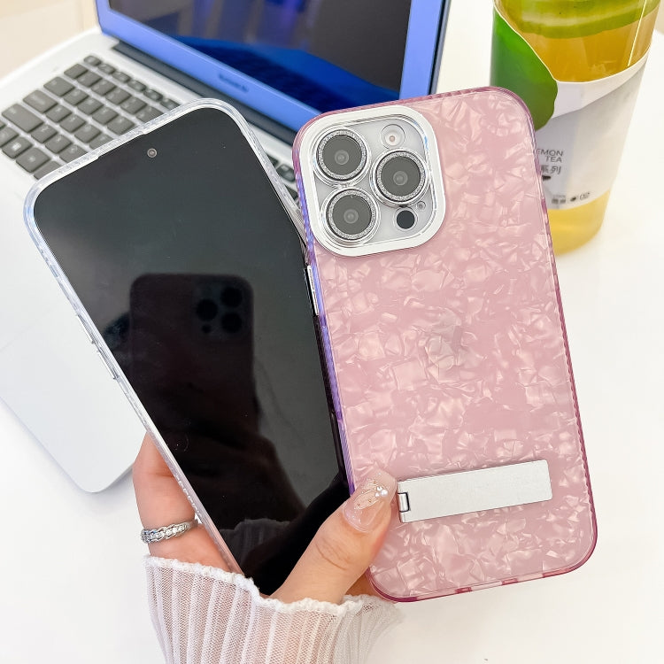 Plating Glitter Texture Fold Holder TPU Phone Case with Lens Film, For iPhone 14