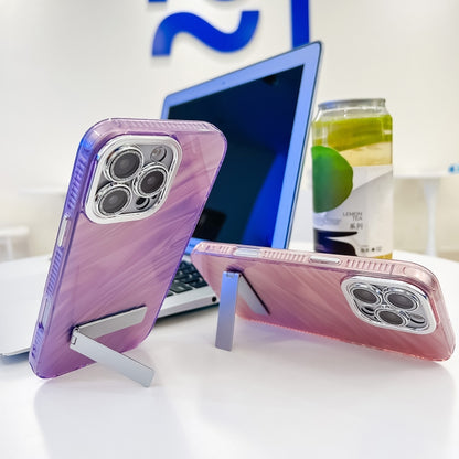 Plating Glitter Texture Fold Holder TPU Phone Case with Lens Film, For iPhone 13 Pro Max