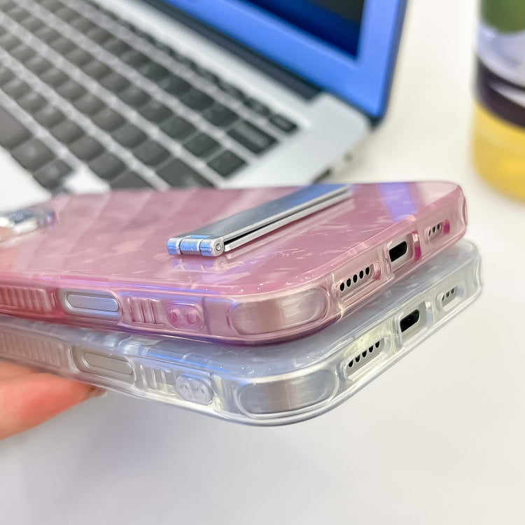 Plating Glitter Texture Fold Holder TPU Phone Case with Lens Film, For iPhone 14