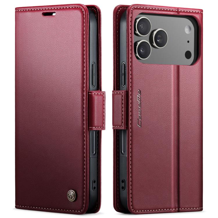 CaseMe 023 Butterfly Buckle Litchi Texture RFID Anti-theft Leather Phone Case, For iPhone 17e / 16e, For iPhone 17 Pro Max, For iPhone 17 Pro, For iPhone 17