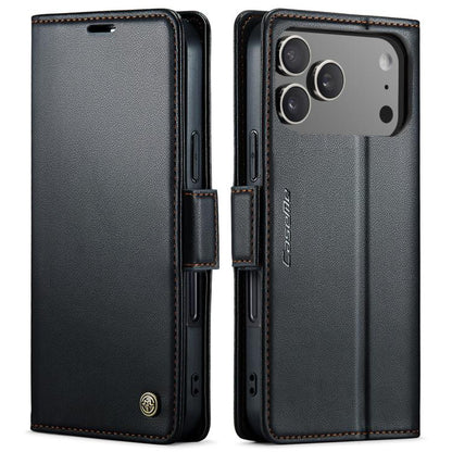 CaseMe 023 Butterfly Buckle Litchi Texture RFID Anti-theft Leather Phone Case, For iPhone 17e / 16e, For iPhone 17 Pro Max, For iPhone 17 Pro, For iPhone 17