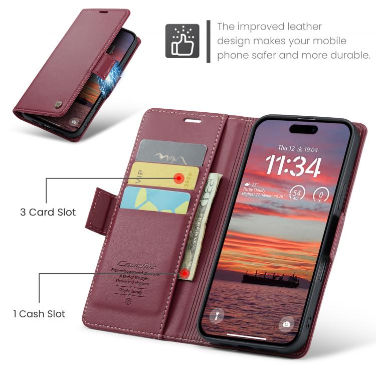 CaseMe 023 Butterfly Buckle Litchi Texture RFID Anti-theft Leather Phone Case, For iPhone Air, For iPhone 16 Pro Max, For iPhone 16 Pro, For iPhone 16 Plus