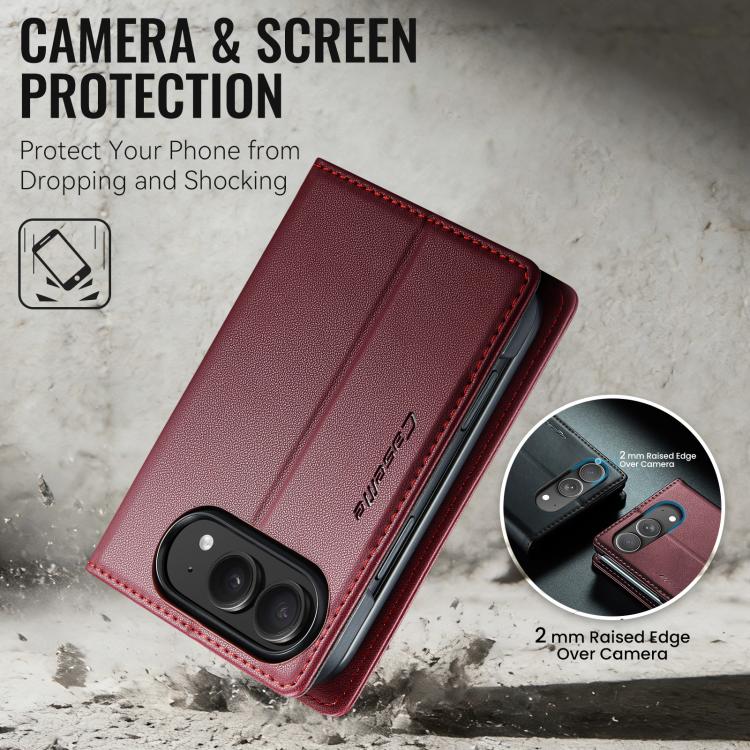 CaseMe 023 Butterfly Buckle Litchi Texture RFID Anti-theft Leather Phone Case, For iPhone Duo, For iPhone 17, For iPhone Air, For iPhone 16 Pro Max