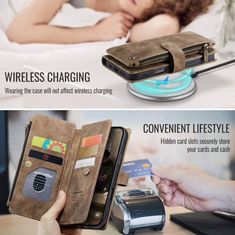 CaseMe C30 Card Slots Zipper Wallet Leather Phone Case, For iPhone 16 Pro, For iPhone 16 Plus, For iPhone 16