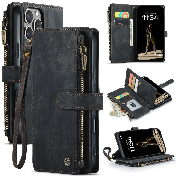 CaseMe C30 Card Slots Zipper Wallet Leather Phone Case, For iPhone 16 Pro, For iPhone 16 Plus, For iPhone 16