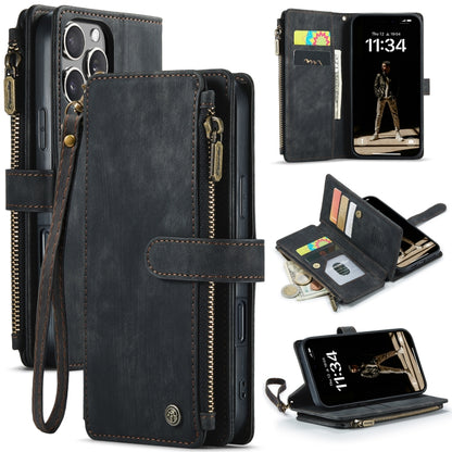 CaseMe C30 Card Slots Zipper Wallet Leather Phone Case, For iPhone 16 Pro, For iPhone 16 Plus, For iPhone 16