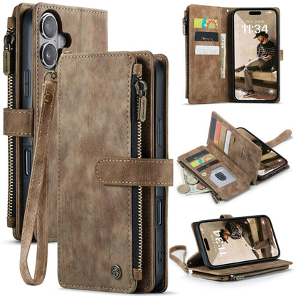 CaseMe C30 Card Slots Zipper Wallet Leather Phone Case, For iPhone 16 Pro, For iPhone 16 Plus, For iPhone 16