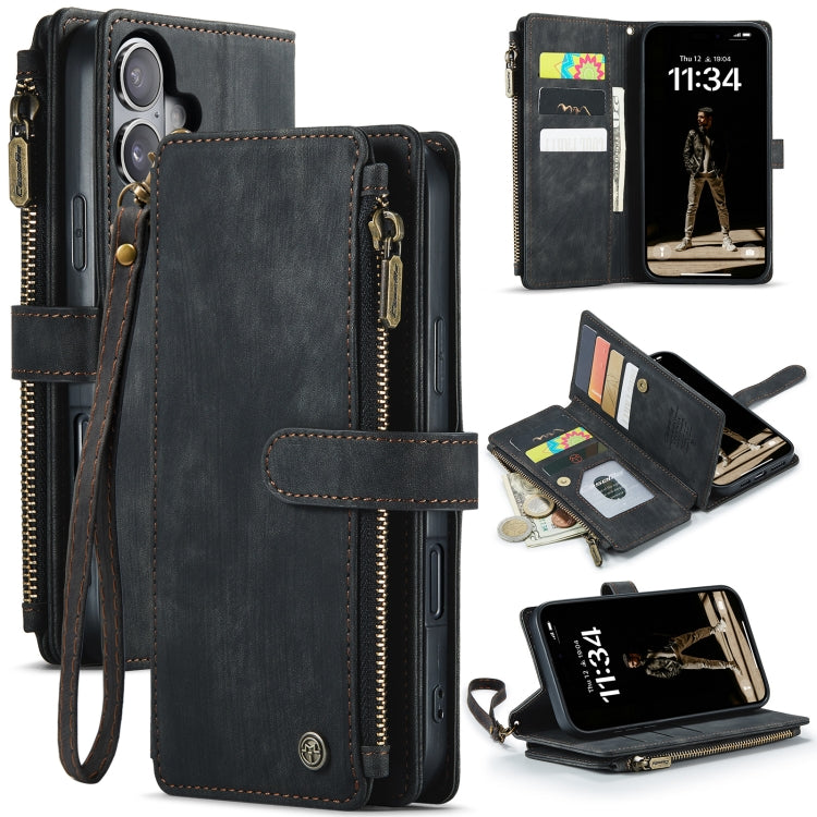 CaseMe C30 Card Slots Zipper Wallet Leather Phone Case, For iPhone 16 Pro, For iPhone 16 Plus, For iPhone 16