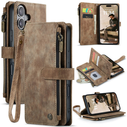CaseMe C30 Card Slots Zipper Wallet Leather Phone Case, For iPhone 16 Pro, For iPhone 16 Plus, For iPhone 16