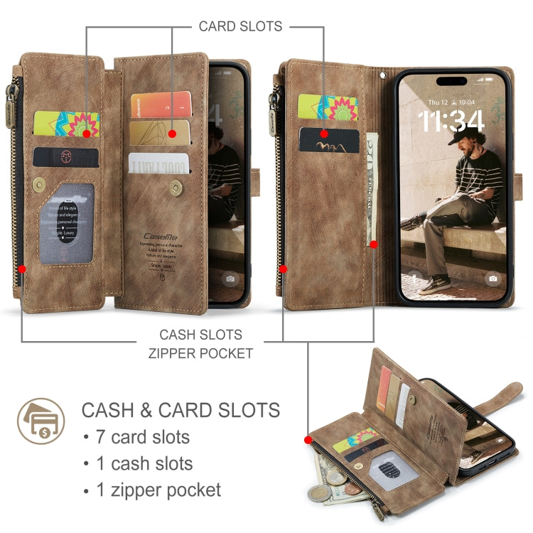 CaseMe C30 Card Slots Zipper Wallet Leather Phone Case, For iPhone 16, For iPhone 18 Pro / 17 Pro, For iPhone 18 Pro Max / 17 Pro Max, For iPhone 17e / 16e