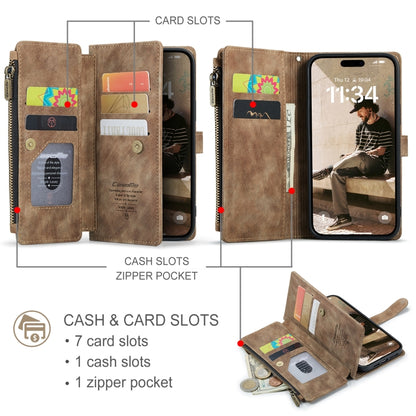 CaseMe C30 Card Slots Zipper Wallet Leather Phone Case, For iPhone 16, For iPhone 18 Pro / 17 Pro, For iPhone 18 Pro Max / 17 Pro Max, For iPhone 17e / 16e