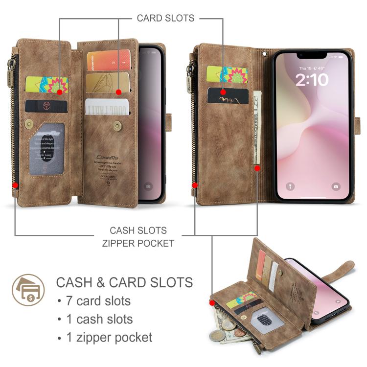 CaseMe C30 Card Slots Zipper Wallet Leather Phone Case, For iPhone 17e / 16e, For iPhone 17 Pro Max, For iPhone 17 Pro, For iPhone 17, For iPhone Air, For iPhone 16 Pro Max