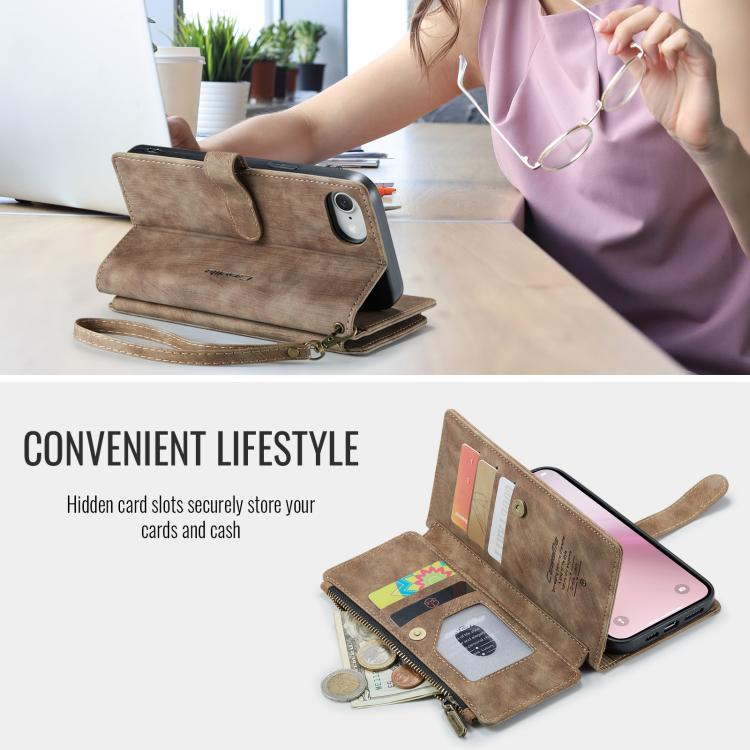 CaseMe C30 Card Slots Zipper Wallet Leather Phone Case, For iPhone 17e / 16e, For iPhone 17 Pro Max, For iPhone 17 Pro, For iPhone 17, For iPhone Air, For iPhone 16 Pro Max