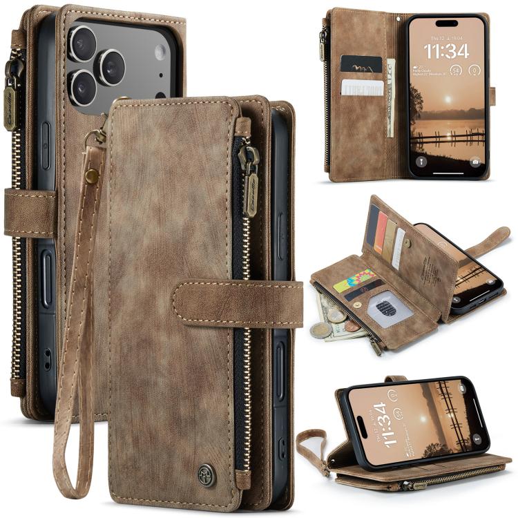 CaseMe C30 Card Slots Zipper Wallet Leather Phone Case, For iPhone 17 Pro Max, For iPhone 17 Pro, For iPhone 17, For iPhone Air, For iPhone 16e, For iPhone 16 Pro Max