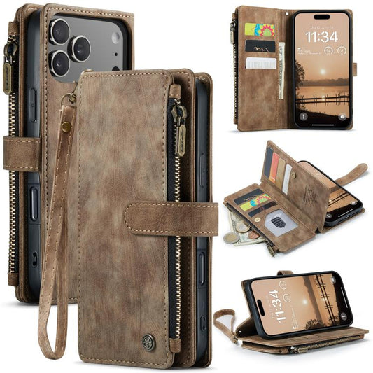 CaseMe C30 Card Slots Zipper Wallet Leather Phone Case, For iPhone 17 Pro Max, For iPhone 17 Pro, For iPhone 17, For iPhone Air, For iPhone 16e, For iPhone 16 Pro Max