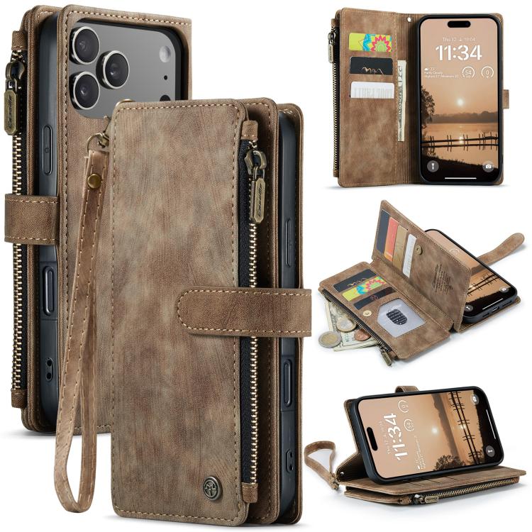 CaseMe C30 Card Slots Zipper Wallet Leather Phone Case, For iPhone 17e / 16e, For iPhone 17 Pro Max, For iPhone 17 Pro, For iPhone 17, For iPhone Air, For iPhone 16 Pro Max