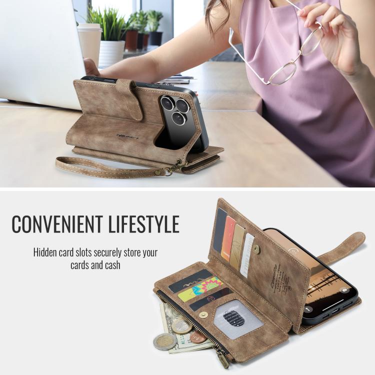 CaseMe C30 Card Slots Zipper Wallet Leather Phone Case, For iPhone 17 Pro Max, For iPhone 17 Pro, For iPhone 17, For iPhone Air, For iPhone 16e, For iPhone 16 Pro Max