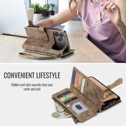 CaseMe C30 Card Slots Zipper Wallet Leather Phone Case, For iPhone 17 Pro Max, For iPhone 17 Pro, For iPhone 17, For iPhone Air, For iPhone 16e, For iPhone 16 Pro Max