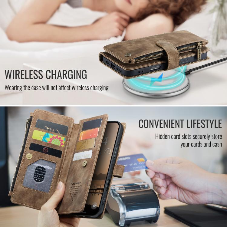 CaseMe C30 Card Slots Zipper Wallet Leather Phone Case, For iPhone 17 Pro Max, For iPhone 17 Pro, For iPhone 17, For iPhone Air, For iPhone 16e, For iPhone 16 Pro Max