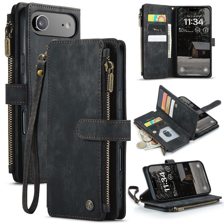 CaseMe C30 Card Slots Zipper Wallet Leather Phone Case, For iPhone Duo, For iPhone 17, For iPhone Air, For iPhone 16 Pro Max, For iPhone 16 Pro, For iPhone 16 Plus