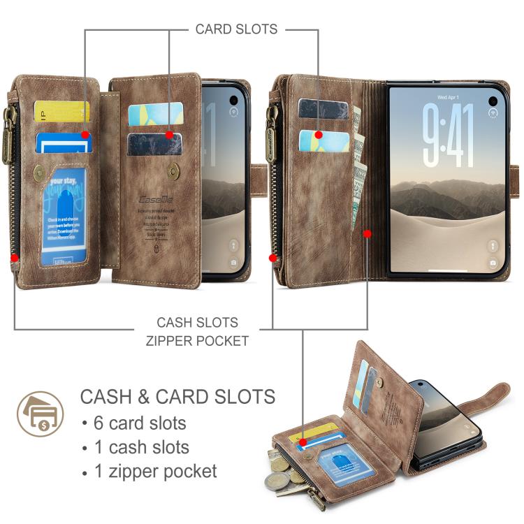 CaseMe C30 Card Slots Zipper Wallet Leather Phone Case, For iPhone Duo, For iPhone 17, For iPhone Air, For iPhone 16 Pro Max, For iPhone 16 Pro, For iPhone 16 Plus