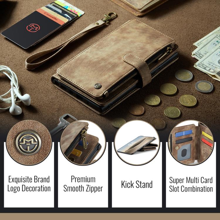 CaseMe C30 Card Slots Zipper Wallet Leather Phone Case, For iPhone Duo, For iPhone 17, For iPhone Air, For iPhone 16 Pro Max, For iPhone 16 Pro, For iPhone 16 Plus