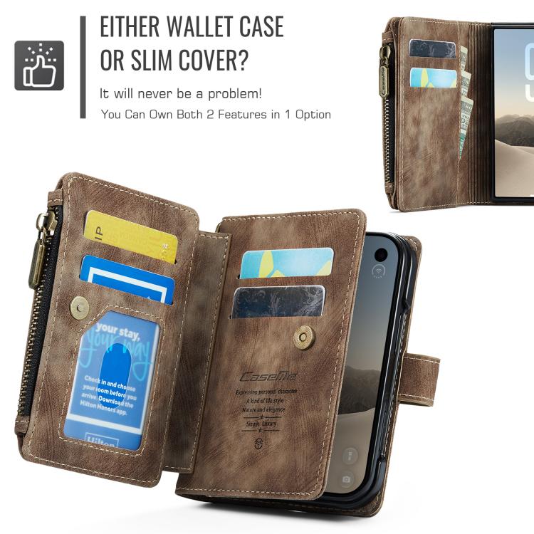 CaseMe C30 Card Slots Zipper Wallet Leather Phone Case, For iPhone Duo, For iPhone 17, For iPhone Air, For iPhone 16 Pro Max, For iPhone 16 Pro, For iPhone 16 Plus