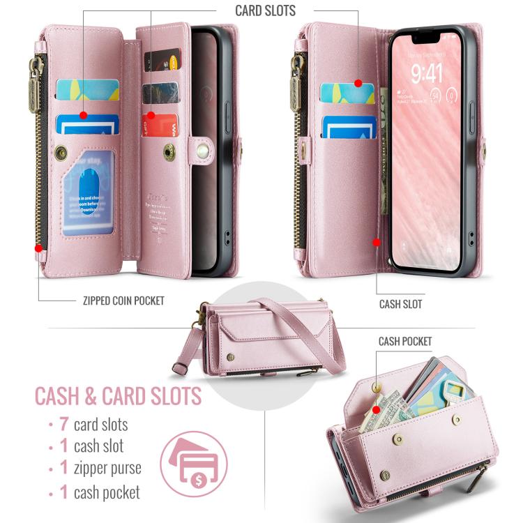 CaseMe C36 Card Slots Zipper Wallet RFID Anti-theft Leather Phone Case, For iPhone 17e / 16e, For iPhone 17 Pro Max, For iPhone 17 Pro, For iPhone 17