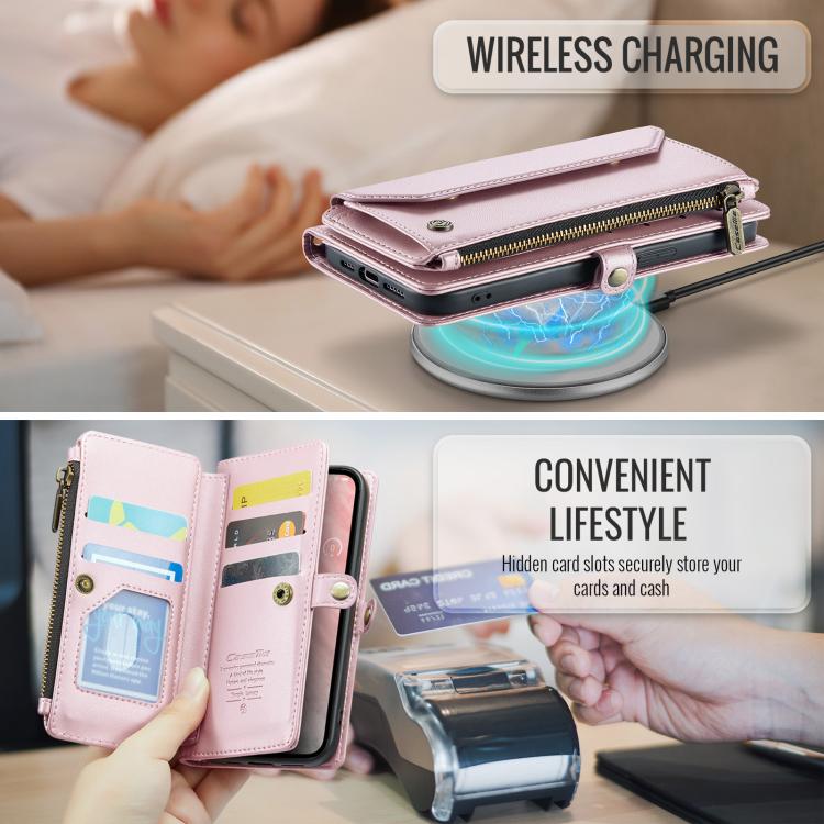 CaseMe C36 Card Slots Zipper Wallet RFID Anti-theft Leather Phone Case, For iPhone 17e / 16e, For iPhone 17 Pro Max, For iPhone 17 Pro, For iPhone 17