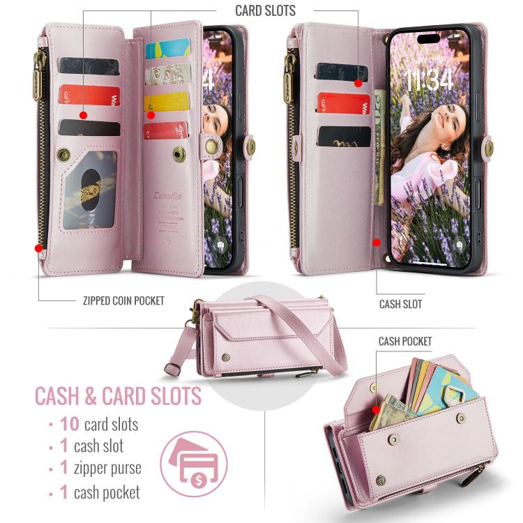 CaseMe C36 Card Slots Zipper Wallet RFID Anti-theft Leather Phone Case, For iPhone 18 Pro Max / 17 Pro Max, For iPhone 17e / 16e