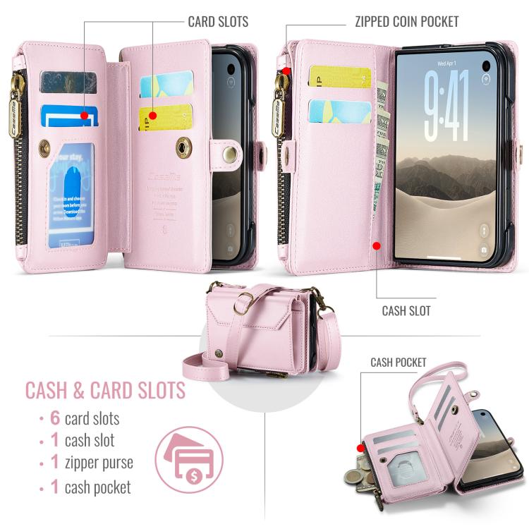 CaseMe C36 Card Slots Zipper Wallet RFID Anti-theft Leather Phone Case, For iPhone Duo, For iPhone 17, For iPhone Air, For iPhone 16 Pro Max