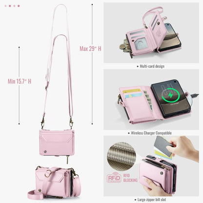 CaseMe C36 Card Slots Zipper Wallet RFID Anti-theft Leather Phone Case, For iPhone Duo, For iPhone 17, For iPhone Air, For iPhone 16 Pro Max
