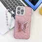 Plating Glitter Lens Film Texture Butterfly Holder Wristband Phone Case, For iPhone 16 Pro