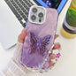 Plating Glitter Lens Film Texture Butterfly Holder Wristband Phone Case, For iPhone 16 Pro