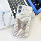 Plating Glitter Lens Film Texture Butterfly Holder Wristband Phone Case, For iPhone 16 Plus