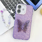 Plating Glitter Lens Film Texture Butterfly Holder Wristband Phone Case, For iPhone 16 Plus