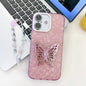 Plating Glitter Lens Film Texture Butterfly Holder Wristband Phone Case, For iPhone 16