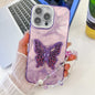 Plating Glitter Lens Film Texture Butterfly Holder Wristband Phone Case, For iPhone 15 Pro