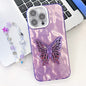 Plating Glitter Lens Film Texture Butterfly Holder Wristband Phone Case, For iPhone 15 Pro