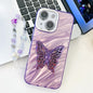 Plating Glitter Lens Film Texture Butterfly Holder Wristband Phone Case, For iPhone 15