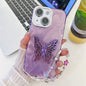 Plating Glitter Lens Film Texture Butterfly Holder Wristband Phone Case, For iPhone 15