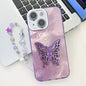 Plating Glitter Lens Film Texture Butterfly Holder Wristband Phone Case, For iPhone 15